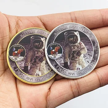 50-летие Высадки на Луну Памятная монета Астронавта С цветным покрытием Коллекционный подарок Позолоченная монета Apollo 11