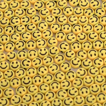 7 мм 100шт Классические Желтые бусины со смайликами Круглые Акриловые бусины для изготовления ювелирных изделий Свободные Распорные бусины Браслеты ручной работы 