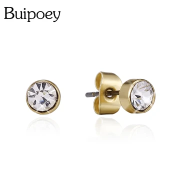 Buipoey Простые Золотые серьги с кристаллами для женщин, влюбленной пары, Подарок на День Рождения, Круглые серьги-гвоздики, ювелирные изделия