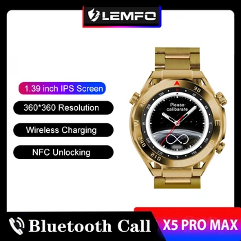 LEMFO Smartwatch X5 PRO MAX Смарт-Часы Для Мужчин 1,39 Дюйма 360*360 Беспроводная Зарядка NFC IP67 Водонепроницаемые 2023 Новые Смарт-Часы