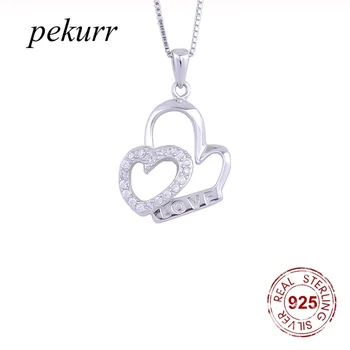 Pekurr, пара из стерлингового серебра 925 пробы, ожерелье с любовным письмом в виде сердца CZ Для женщин, Подвески в виде хрустального сердца, Романтические модные украшения