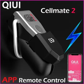 QIUI Cellmate 2 APP Дистанционное Управление Электрическим Током Замок Для Клетки Пениса Мужское Устройство Целомудрия Металлическое Кольцо Для Пениса Пояс Целомудрия Мужская Секс-игрушка