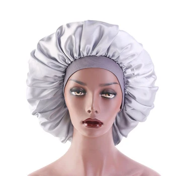 атласная шелковистая ночная шапочка-капор с эластичной лентой премиум-класса для женщин, однотонная ночная шапочка-обертка для головы