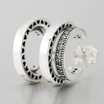 Аутентичные сверкающие фирменные серьги-кольца из стерлингового серебра 925 пробы с кристаллами для женщин, свадебный подарок, модные украшения