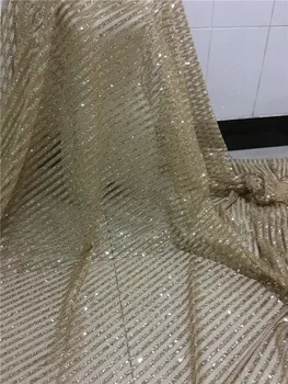 высококачественная африканская клееная блестящая кружевная ткань YG-253 для вечеринки, хит продаж, французская сетчатая кружевная ткань с блестками золотого цвета