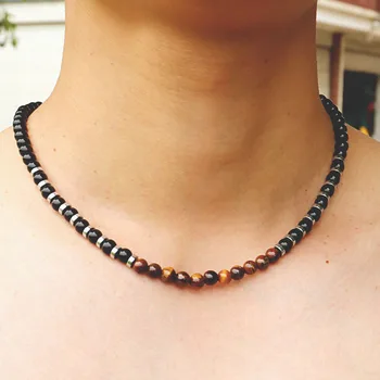 Высококачественное Ожерелье из натурального камня, Мужское Регулируемое Короткое ожерелье для мужчин, хип-хоп Рок, Очаровательное ожерелье, бусины, мужские Аксессуары