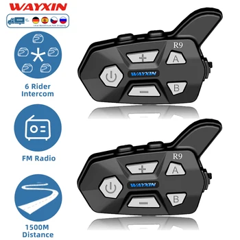 Гарнитуры для шлема внутренней связи мотоцикла WAYXIN R9 6 Rider, переговорное устройство BT5.0, Intercomunicador Moto, водонепроницаемое FM-радио
