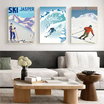 Горные лыжи Высококачественные принты и плакаты Настенное искусство высокого качества Ретро-плакаты для домашнего декора стен комнаты