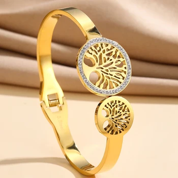 Женский браслет Tree Of Life из нержавеющей стали с золотым покрытием