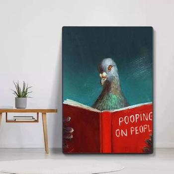 Забавная птица Голубь, читающий книгу, Плакат, Картина на холсте, Какающий на людей, Настенная картина для современного туалета, украшения дома в ванной