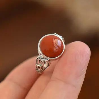 Классические винтажные Круглые кольца в этническом стиле с южным красным турмалином для женщин, кольцо для банкета, дизайн вечеринки, подарок серебряных украшений