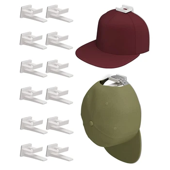 Клейкая вешалка для шляп, крючки для показа на стене и двери (12 шт.), Держатель бейсбольной кепки, шкаф и органайзер для хранения