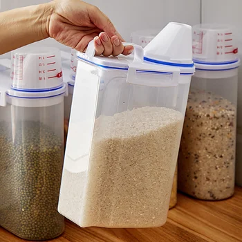 Коробка для хранения Диспенсера для хлопьев Кухонные Контейнеры для зерна и риса с мерным стаканом Кухонные Пластиковые контейнеры для хранения
