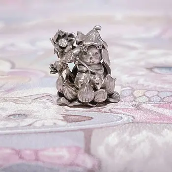 Кролик из стерлингового серебра 925 пробы, держащий бусину-талисман в виде лотоса для браслета Pandora, Европейские ювелирные изделия, подарки для женщин и девочек