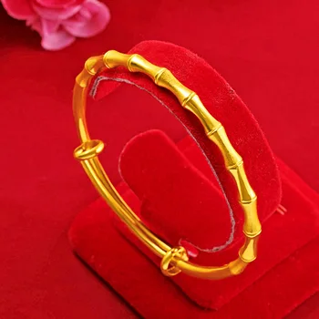 Латунный позолоченный двухтактный браслет высокой огранки Вьетнамский браслет из россыпного золота Lucky Bamboo Ювелирные изделия