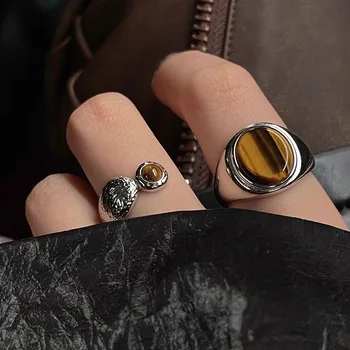 Нишевый дизайн, Хит продаж, кольцо с камнем Тигровый глаз, Женская мода, Крутой тренд, Текстура, Регулируемое кольцо на указательный палец премиум-класса, Новинка 2023 года