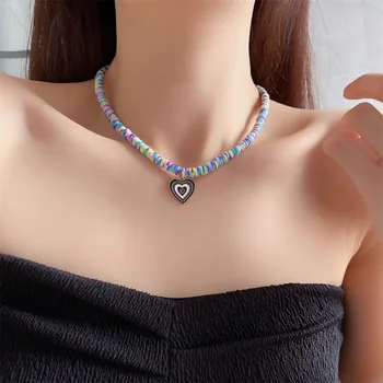 Ожерелье с подвеской в виде сердца ярких цветов, креативное Милое ожерелье, Корейский свитер сладкого цвета, короткие Чокеры для девочек, Ювелирный подарок