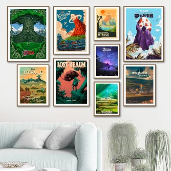 Плакат с аниме-пейзажем Zelda Travel, Деревня Хайрул, холст, печать, Настенное изображение с Диким дыханием, гостиная, Современный Домашний декор