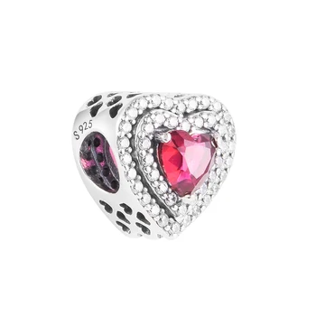 Подходят браслеты Pandora Сверкающее красное сердце Шарм из стерлингового серебра 925 пробы DIY Ювелирные изделия женский подарок 021654