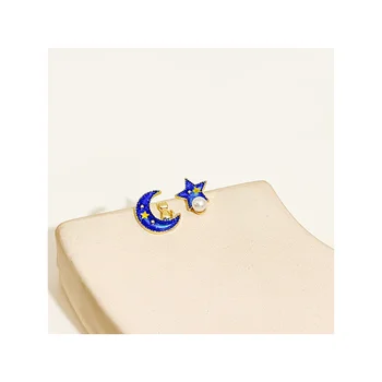 Простые серьги-гвоздики с жемчугом Blue Star Moon для женщин, модные осенние милые серьги для девочек, Рождественский подарок, украшения для вечеринок