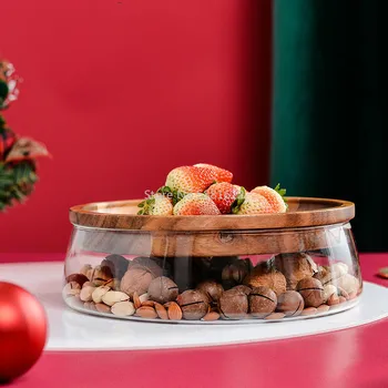 Прямые продажи с фабрики, Новогодняя коробка для закусок, креативная тарелка с сухофруктами и орехами из двойного стекла, Деревянная коробка для хранения конфет из Акации.