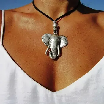 Ретро-трендовые серебристые ожерелья в виде слона с преувеличенной индивидуальностью для женщин, новые кожаные веревочные подвески, свадебные подарки на День Святого Валентина