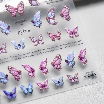 Розово-фиолетовая Нарядная Бабочка, 3D Самоклеящаяся наклейка для дизайна ногтей, Электро-Золотой Процесс, Металлический блеск, Маникюрная наклейка, Макияж 5D Женщина