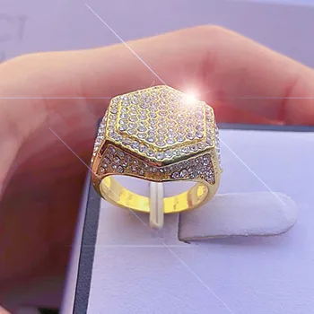 Роскошные кольца из белого золота и серебра с круглыми кристаллами CZ для женщин и мужчин, обручальное кольцо с кристаллами Iced Out Micro Pave, свадебные украшения