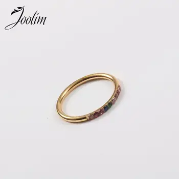 Ювелирные изделия Joolim высокого класса PVD, Модное Тонкое Красочное кольцо с радужным рядом, Акриловое кольцо с цирконием и нержавеющей сталью для женщин